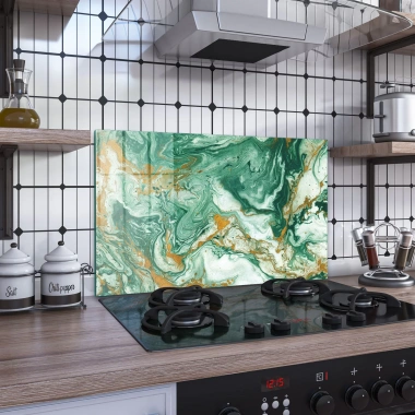 Decovetro Ocak Arkası Koruyucu Cam Zümrüt Yeşil Mermer Desenli 76x50cm