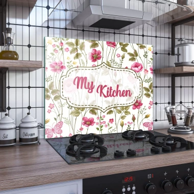 Decovetro Ocak Arkası Koruyucu Çiçekli My Kitchen Desenli 60x52cm