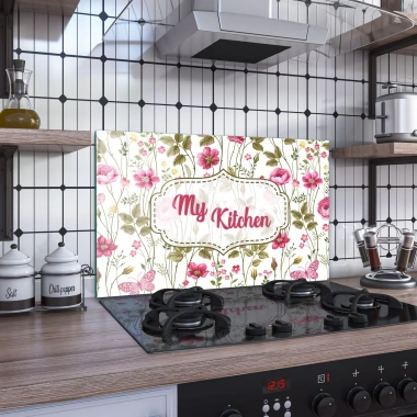 Decovetro Ocak Arkası Koruyucu Çiçekli My Kitchen Desenli 76x50cm