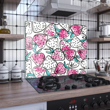 Decovetro Ocak Arkası Koruyucu Çilek Desenli 60x52cm