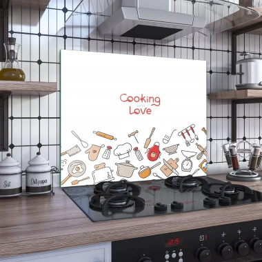 Decovetro Ocak Arkası Koruyucu Cooking Love Desenli 60x52cm