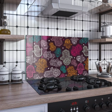 Decovetro Ocak Arkası Koruyucu Fatma Ana Eli Desenli 60x40cm