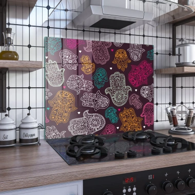 Decovetro Ocak Arkası Koruyucu Fatma Ana Eli Desenli 60x52cm