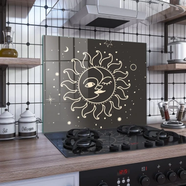 Decovetro Ocak Arkası Koruyucu Horoscope Güneş Ay Desenli 60x52cm