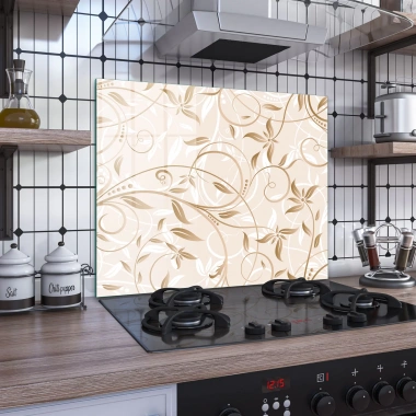 Decovetro Ocak Arkası Koruyucu Kahverengi Sarmaşık Desenli 60x52cm