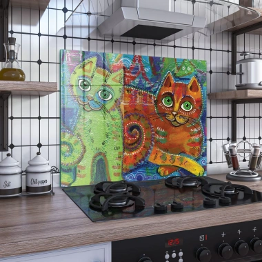 Decovetro Ocak Arkası Koruyucu Kedi Desenli 60x52cm