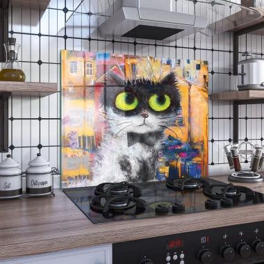 Decovetro Ocak Arkası Koruyucu Kedi Desenli 60x52cm