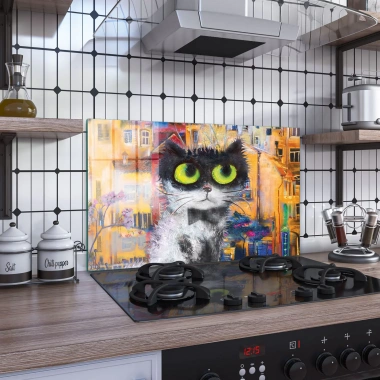 Decovetro Ocak Arkası Koruyucu Kedi Desenli 76x50cm