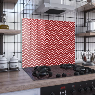 Decovetro Ocak Arkası Koruyucu Kırmızı Beyaz Çizgi Desenli 60x52cm