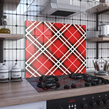Decovetro Ocak Arkası Koruyucu Kırmızı Ekose Desenli 60x52cm