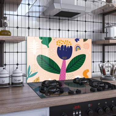 Decovetro Ocak Arkası Koruyucu Lale Çiçek Desenli 60x40cm