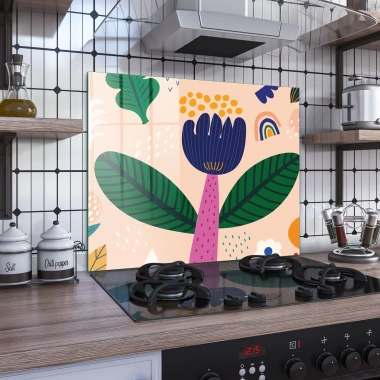 Decovetro Ocak Arkası Koruyucu Lale Çiçek Desenli 60x52cm