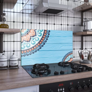 Decovetro Ocak Arkası Koruyucu Mavi Ahşap Desenli 76x50cm