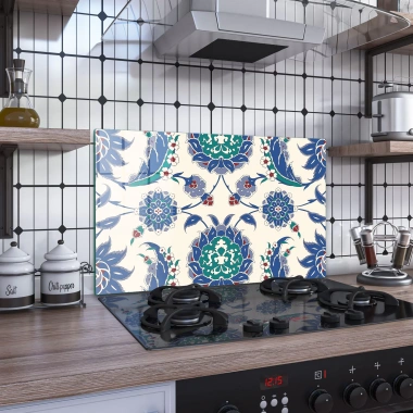 Decovetro Ocak Arkası Koruyucu Mavi Çini Desenli 60x40cm