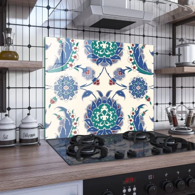Decovetro Ocak Arkası Koruyucu Mavi Çini Desenli 60x52cm