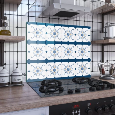 Decovetro Ocak Arkası Koruyucu Mavi Çini Desenli 60x52cm