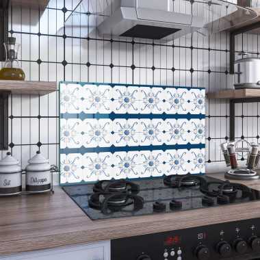 Decovetro Ocak Arkası Koruyucu Mavi Çini Desenli 76x50cm