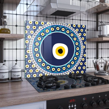 Decovetro Ocak Arkası Koruyucu Nazar Boncuğu Desenli 60x52cm