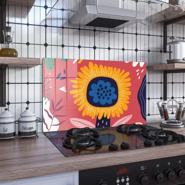 Decovetro Ocak Arkası Koruyucu Renkli Çiçek Desenli 60x40cm