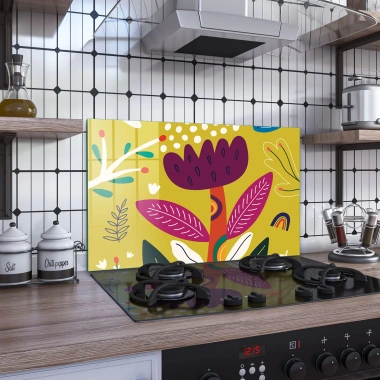 Decovetro Ocak Arkası Koruyucu Renkli Çiçek Desenli 60x40cm