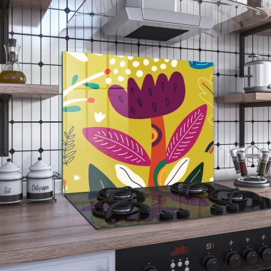 Decovetro Ocak Arkası Koruyucu Renkli Çiçek Desenli 60x52cm