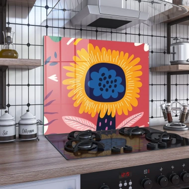 Decovetro Ocak Arkası Koruyucu Renkli Çiçek Desenli 60x52cm