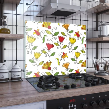Decovetro Ocak Arkası Koruyucu Renkli Çiçek Desenli 60x52cm