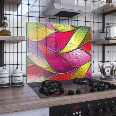 Decovetro Ocak Arkası Koruyucu Renkli Yaprak Desenli 60x52cm