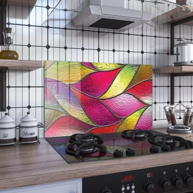 Decovetro Ocak Arkası Koruyucu Renkli Yaprak Desenli 76x50cm