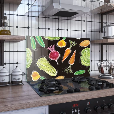 Decovetro Ocak Arkası Koruyucu Sebze Desenli 60x40cm