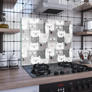 Decovetro Ocak Arkası Koruyucu Sevimli Kediler Desenli 60x52cm