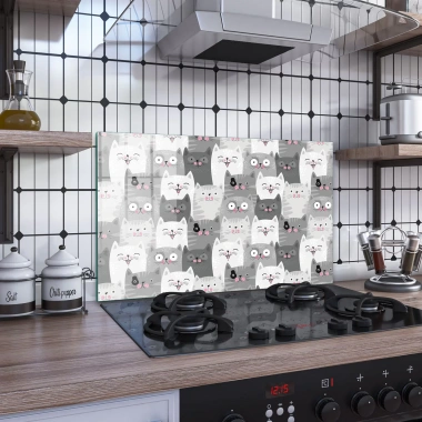 Decovetro Ocak Arkası Koruyucu Sevimli Kediler Desenli 76x50cm