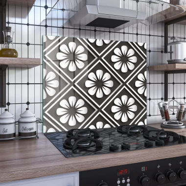 Decovetro Ocak Arkası Koruyucu Siyah Çini Desenli 60x52cm
