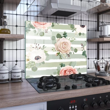 Decovetro Ocak Arkası Koruyucu Vintage Gül Desenli 60x52cm