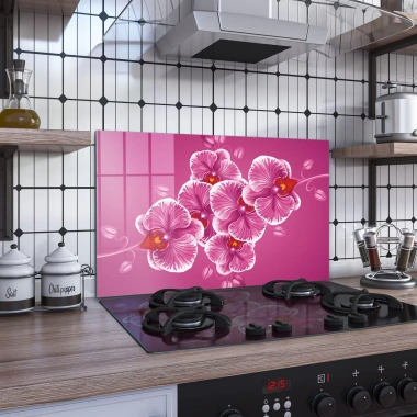 Decovetro Ocak Arkası Koruyucu Vintage Orkide Desenli 60x40cm