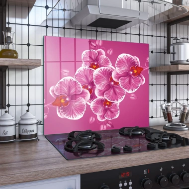 Decovetro Ocak Arkası Koruyucu Vintage Orkide Desenli 60x52cm