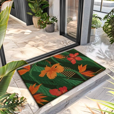 Decovetro Paspas Botanik Çiçek Desenli Kapı Önü Paspası 40 x 60 cm