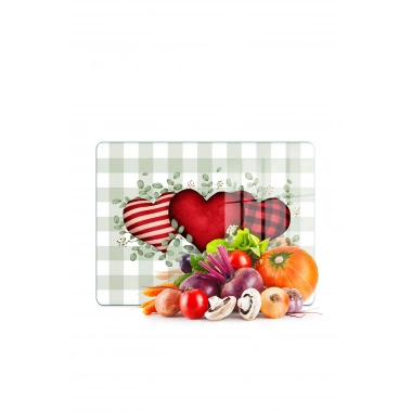 Decovetro Cam Kesme Tahtası ve Sunumluk Love Serisi Kalp Desenli 40 x 30 cm