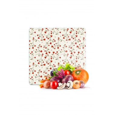 Decovetro Cam Kesme Tahtası ve Sunumluk Kare Love Serisi Minik Kalpler Desenli 30 x 30 cm