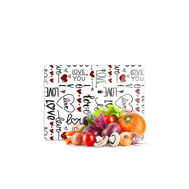 Decovetro Cam Kesme Tahtası ve Sunumluk Love Serisi Yazı Desenli 40 x 30 cm
