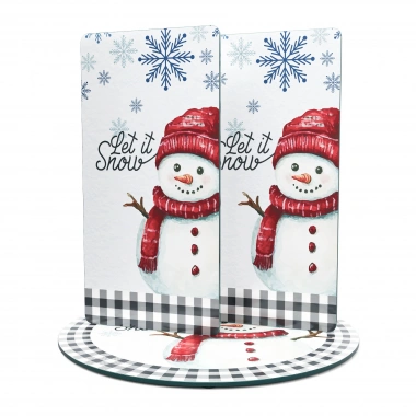 Decovetro Cam Sunum Servis Tabağı 3lü Yuvarlak Set Winter Yılbaşı Desenli