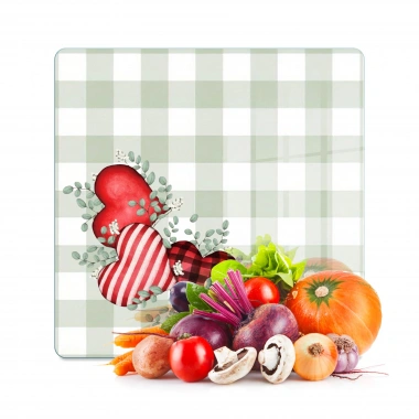 Decovetro Cam Kesme Tahtası ve Sunumluk Kare Love Serisi Kalp Desenli 30 x 30 cm