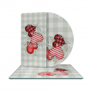 Decovetro Cam Sunum Servis Tabağı 3lü Karma Set Love Serisi Kalp Desenli