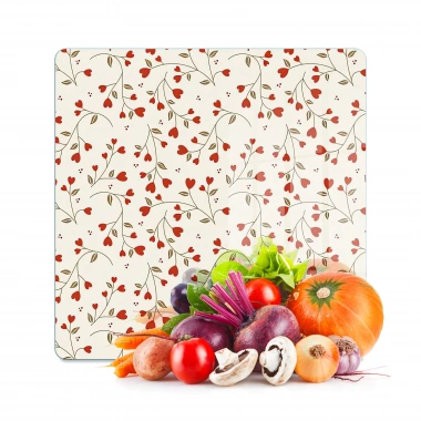 Decovetro Cam Kesme Tahtası ve Sunumluk Kare Love Serisi Minik Kalpler Desenli 30 x 30 cm