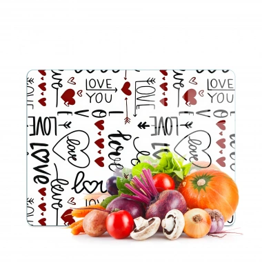 Decovetro Cam Kesme Tahtası ve Sunumluk Love Serisi Yazı Desenli 20 x 30 cm