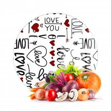 Decovetro Cam Kesme Tahtası ve Sunumluk Yuvarlak Love Serisi Yazı Desenli 30 x 30 cm