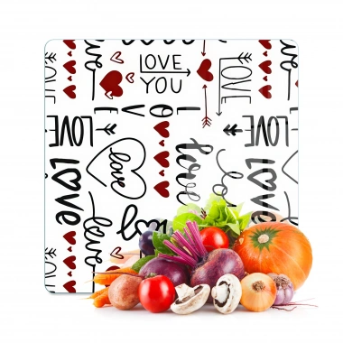 Decovetro Cam Kesme Tahtası ve Sunumluk Kare Love Serisi Yazı Desenli 30 x 30 cm