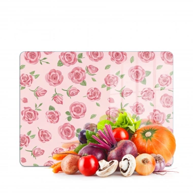 Decovetro Cam Kesme Tahtası ve Sunumluk Love Serisi Gül Desenli 40 x 30 cm