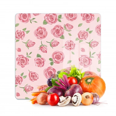 Decovetro Cam Kesme Tahtası ve Sunumluk Kare Love Serisi Gül Desenli 30 x 30 cm