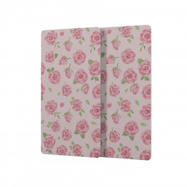 Decovetro Cam Kahve Sofra Sunum Tablası 2li Set Love Serisi Gül Desenli 30 x 15 cm